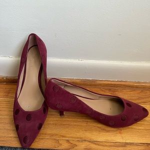 Anthropology Burgundy Polkadot Kitten Heels